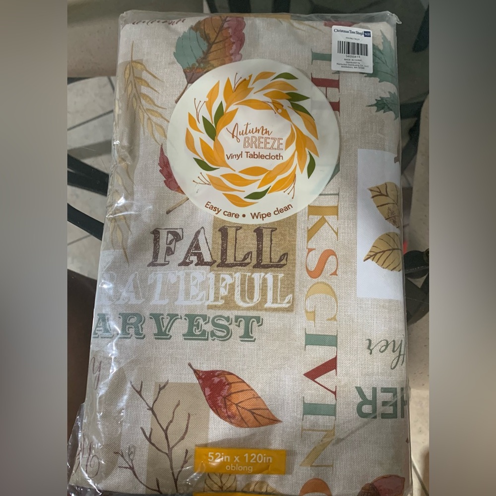 Vinyl Tablecloth - Cream, Brown, Green, and Orange 52x120